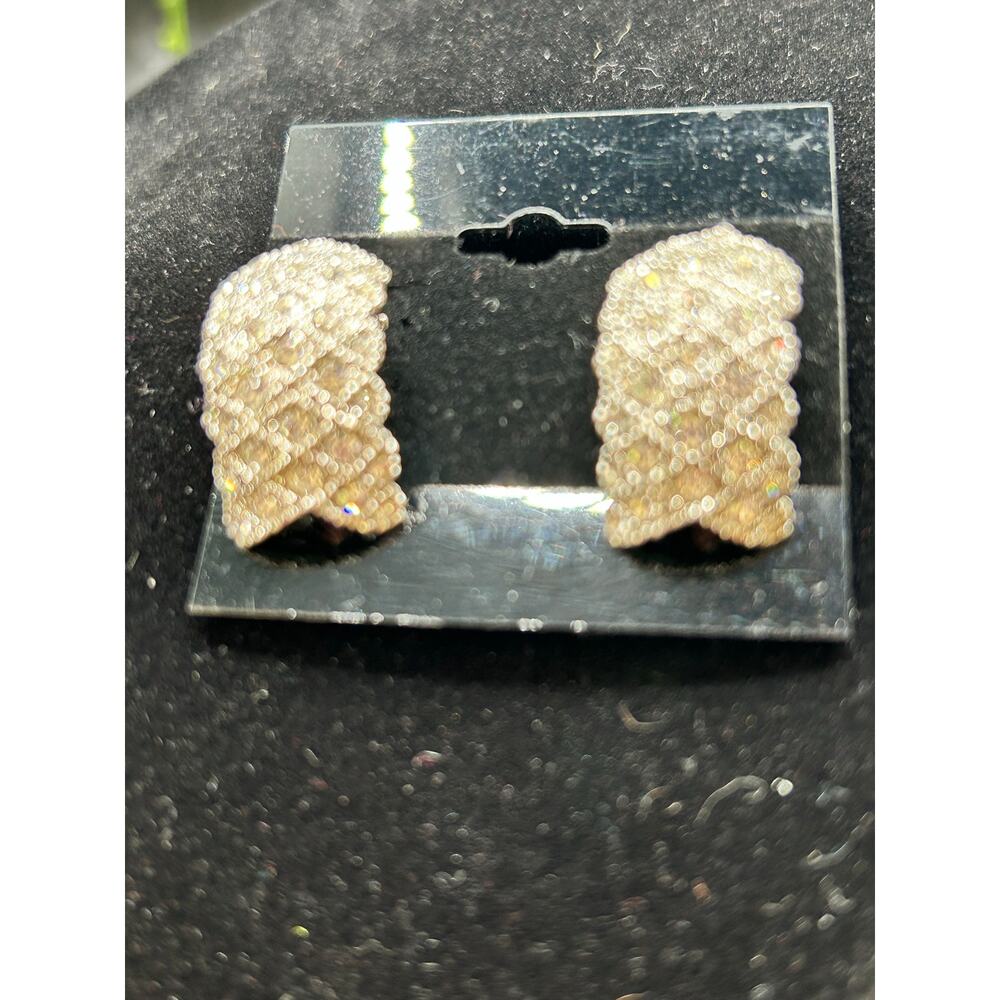 Vintage 80s Pave Crystal Clear Dome Clip On Earring Silver Tone Runway Statement